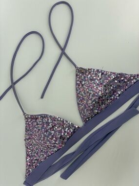 Sequin Triangle Bikini Top in Lavender Purple